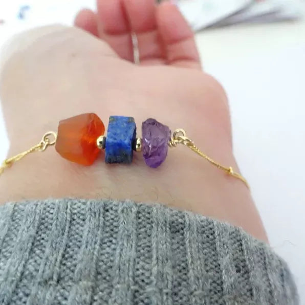 Natural Labradorite Amethyst Rose Quartz Handcrafted Bracelet