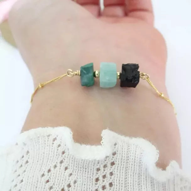 Natural Labradorite Amethyst Rose Quartz Handcrafted Bracelet