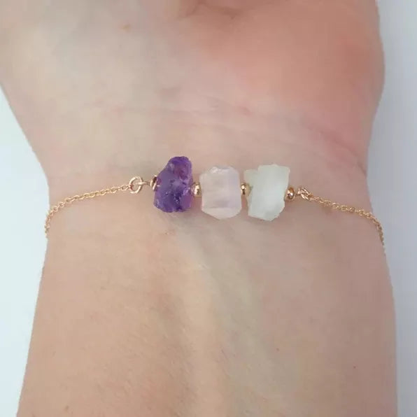 Natural Labradorite Amethyst Rose Quartz Handcrafted Bracelet