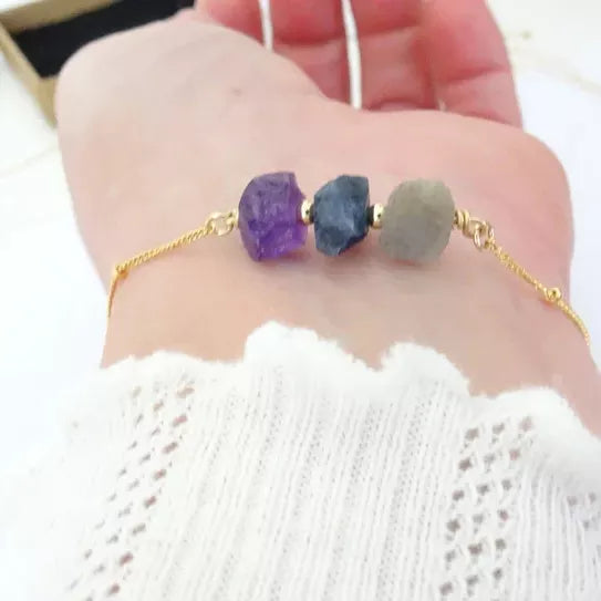 Natural Labradorite Amethyst Rose Quartz Handcrafted Bracelet