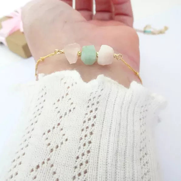 Natural Labradorite Amethyst Rose Quartz Handcrafted Bracelet