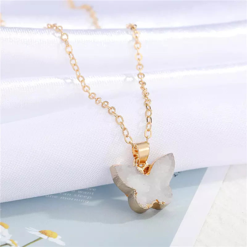 Charm Colorful Natural Stone Butterfly Necklace