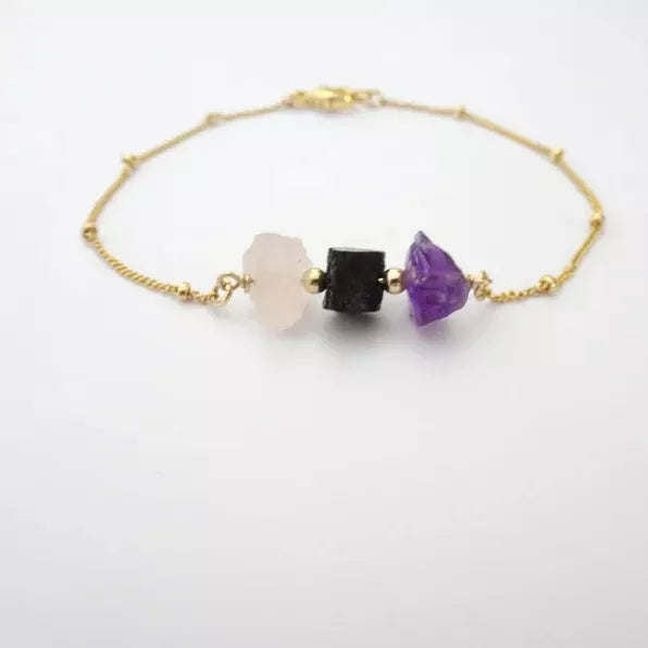 Natural Labradorite Amethyst Rose Quartz Handcrafted Bracelet