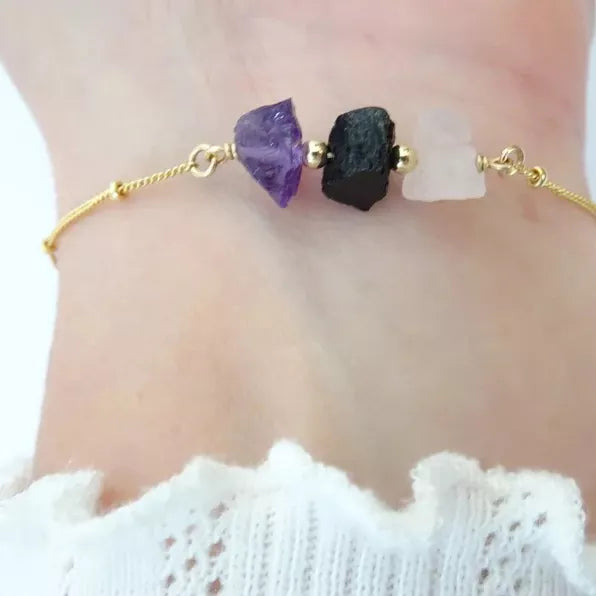 Natural Labradorite Amethyst Rose Quartz Handcrafted Bracelet