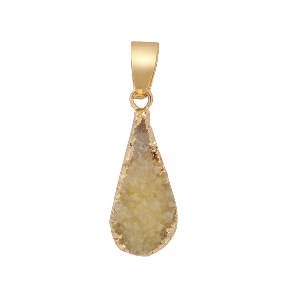 Dainty Minimalist Natural Stone Geometric Triangle Druzy Necklace