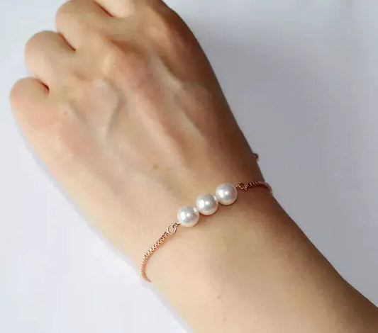 Bar Bridesmaid Triple Pearl Handmade Bracelet