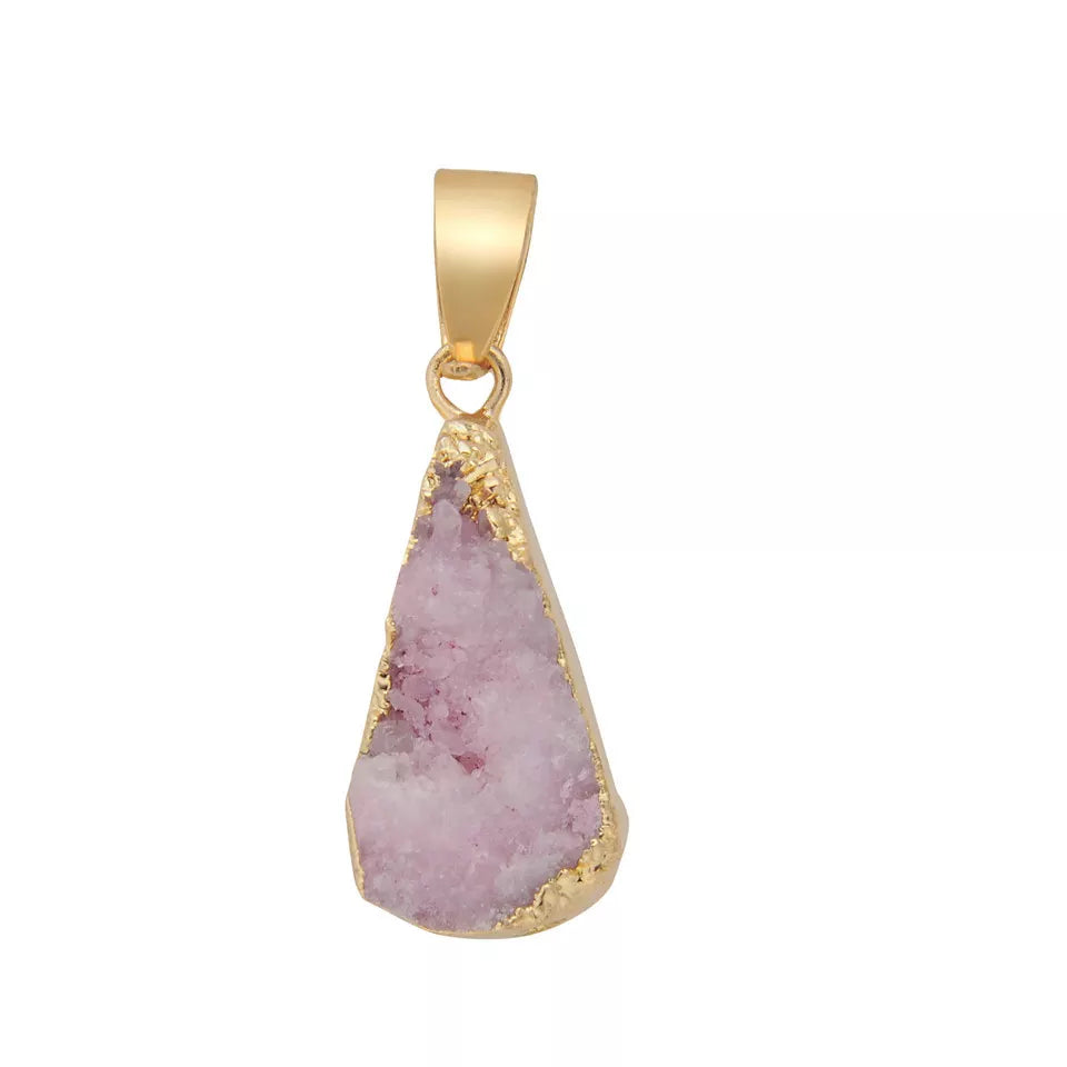 Dainty Minimalist Natural Stone Geometric Triangle Druzy Necklace