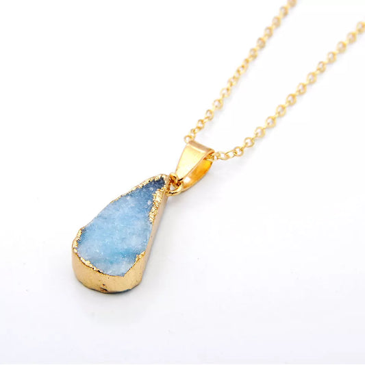 Dainty Minimalist Natural Stone Geometric Triangle Druzy Necklace