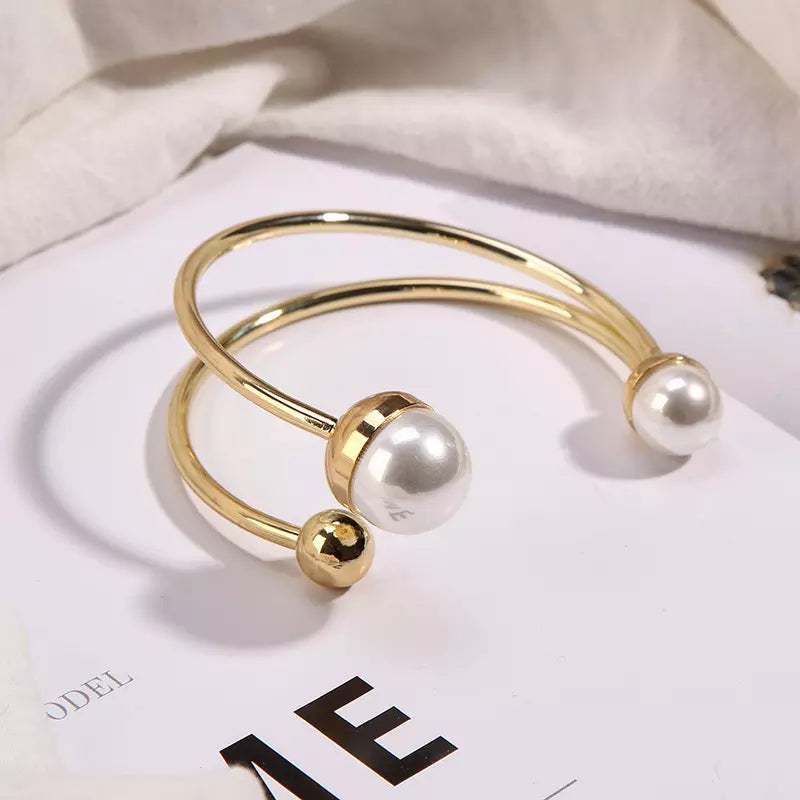 cuff pearl bangle gold mental copper beads bracelet