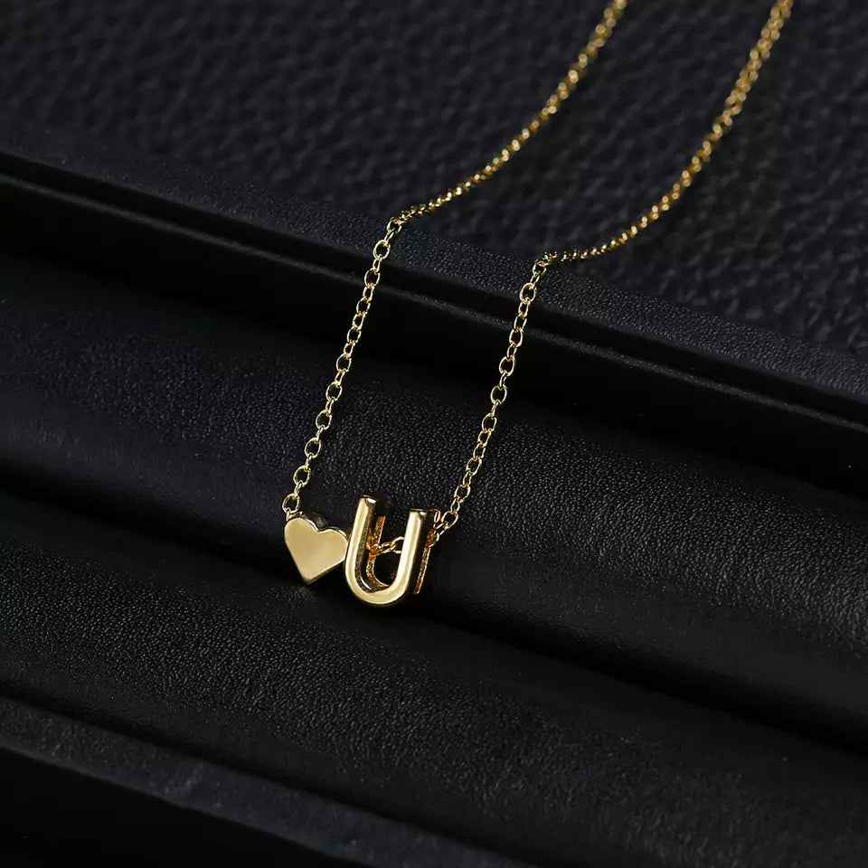 Style 26 Letter Heart Pendant Necklace Gold Plated