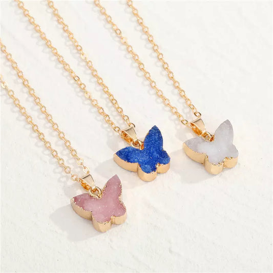 Charm Colorful Natural Stone Butterfly Necklace