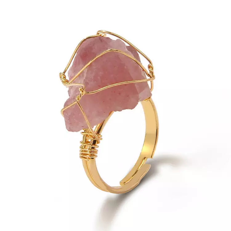 Handcrafted Citrine rose quartz Ring (Gold Plated)