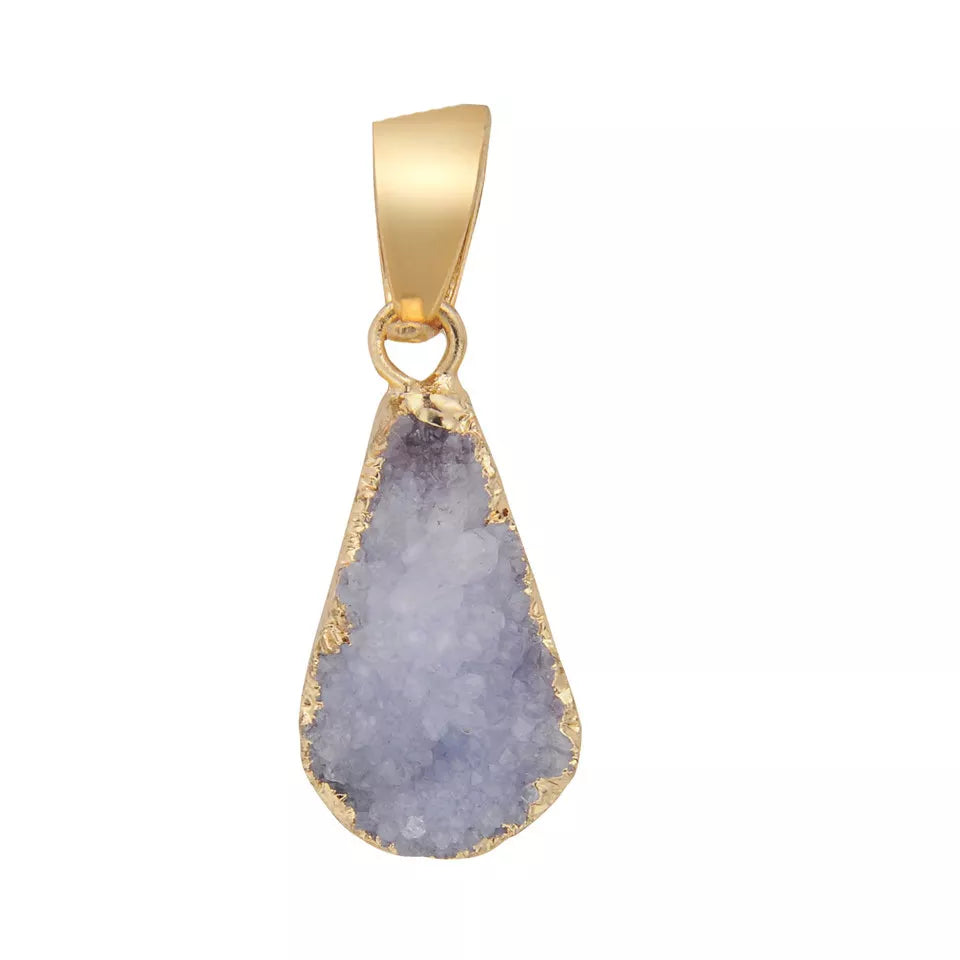 Dainty Minimalist Natural Stone Geometric Triangle Druzy Necklace