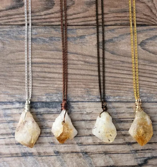 Raw Gemstone Citrine Crystal Healing Stone Necklace