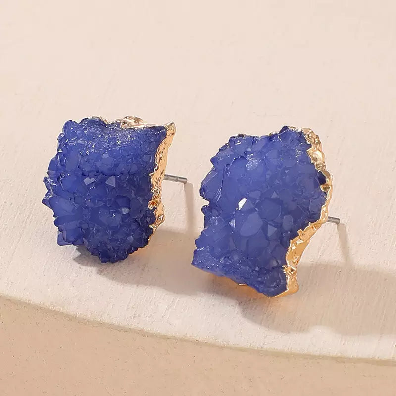 Handcrafted Earring, Blue Resin, Geometric