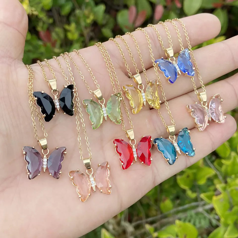 Multicolor Clear Butterfly Necklace