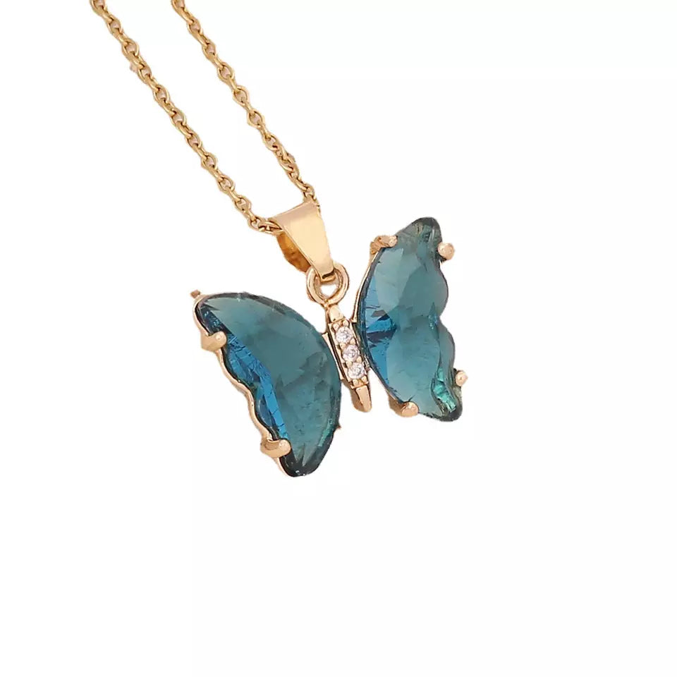 Multicolor Clear Butterfly Necklace