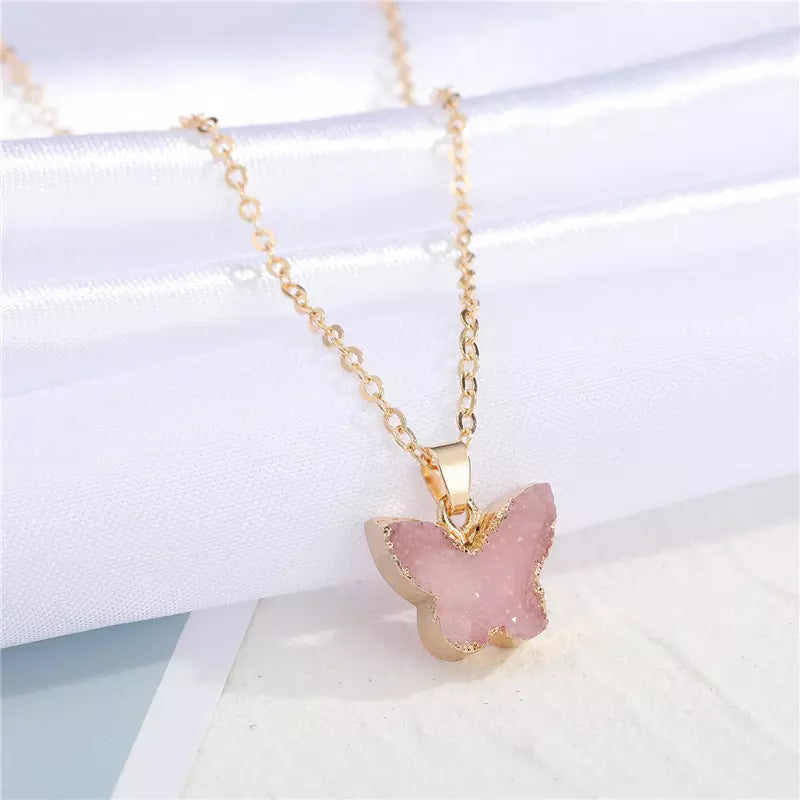 Charm Colorful Natural Stone Butterfly Necklace