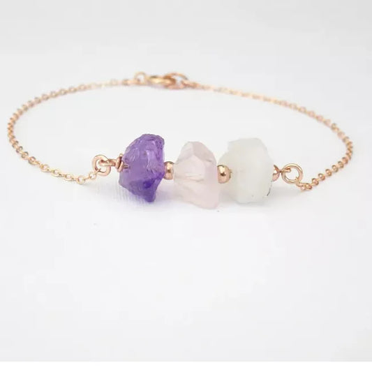 Natural Labradorite Amethyst Rose Quartz Handcrafted Bracelet