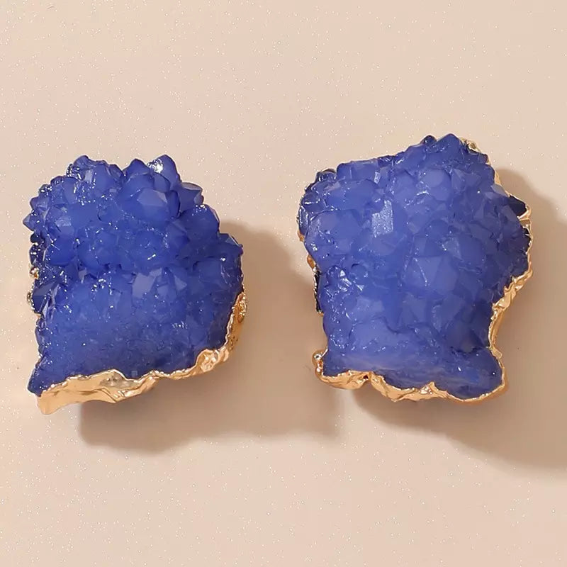 Handcrafted Earring, Blue Resin, Geometric