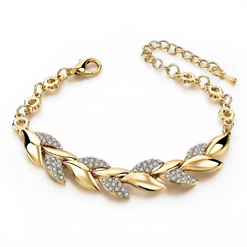 Elegant Designer Alloy Rhinestone Leaf Bracelet