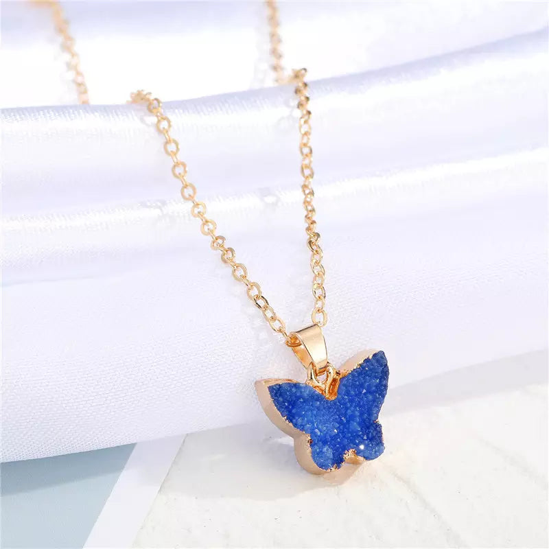 Charm Colorful Natural Stone Butterfly Necklace