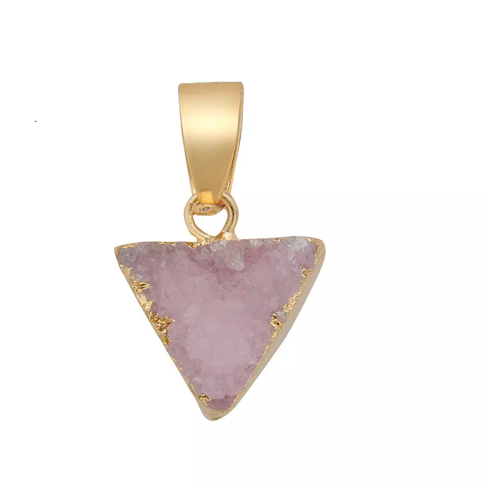 Dainty Minimalist Natural Stone Geometric Triangle Druzy Necklace