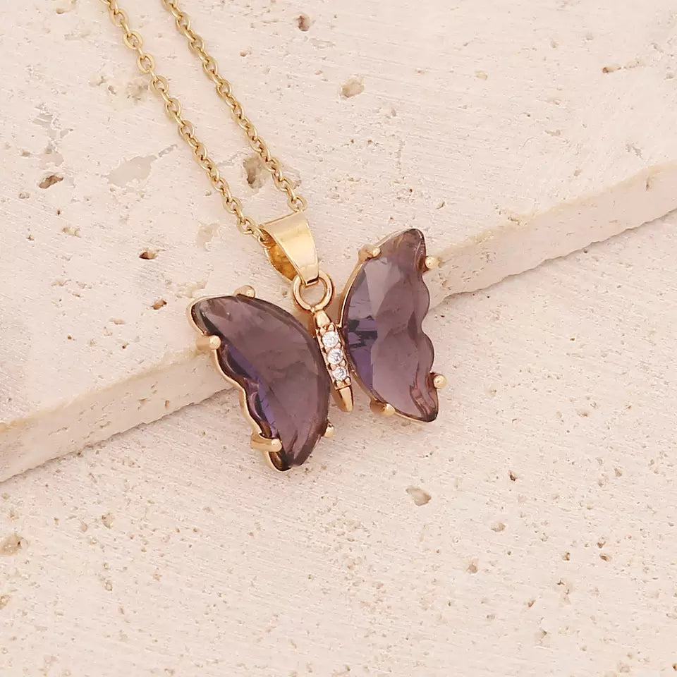 Multicolor Clear Butterfly Necklace