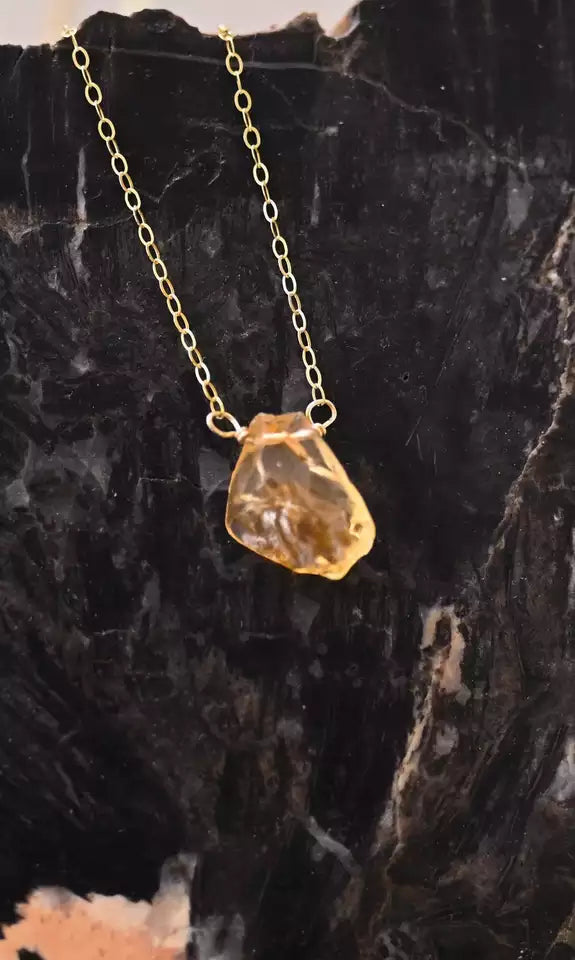 2022 Raw Citrine Healing Crystal Necklace Handcrafted