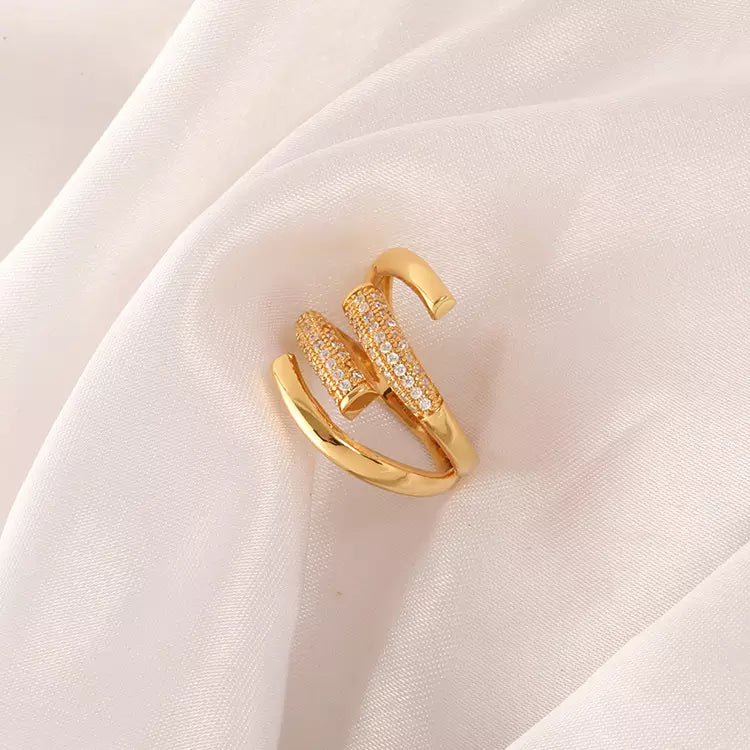 Gold Plated Layered Irregular Opening Adjustable Ring