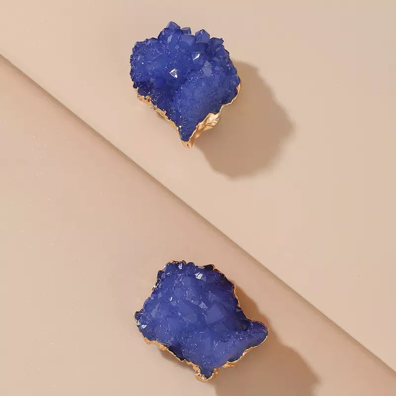 Handcrafted Earring, Blue Resin, Geometric