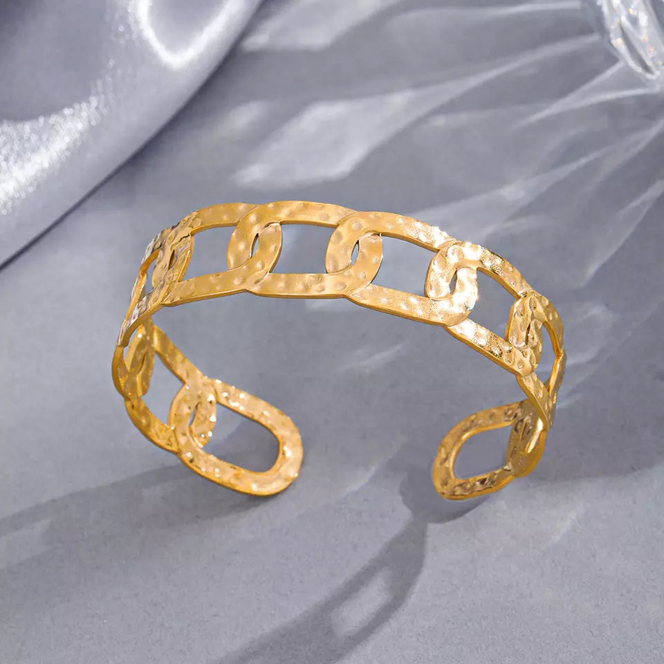 14K Gold Plated Oval Stainless Steel Bracelet