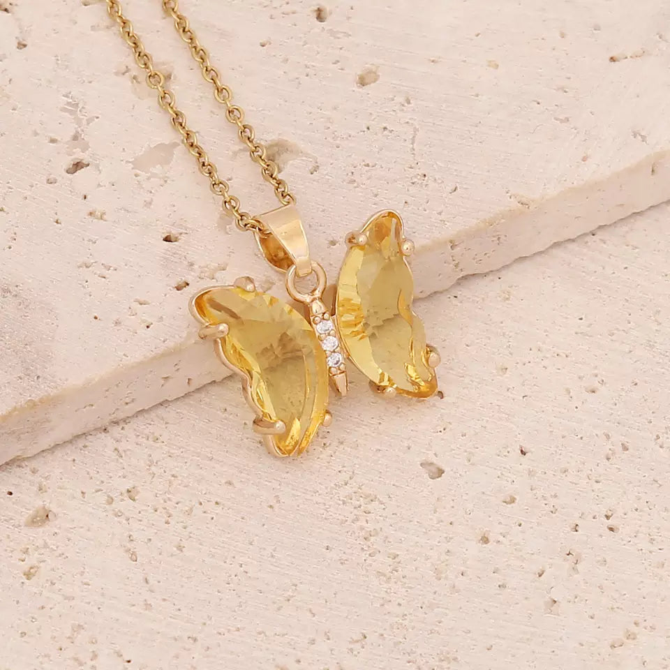 Multicolor Clear Butterfly Necklace