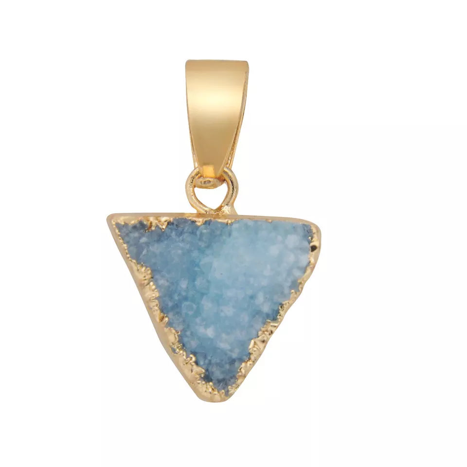 Dainty Minimalist Natural Stone Geometric Triangle Druzy Necklace