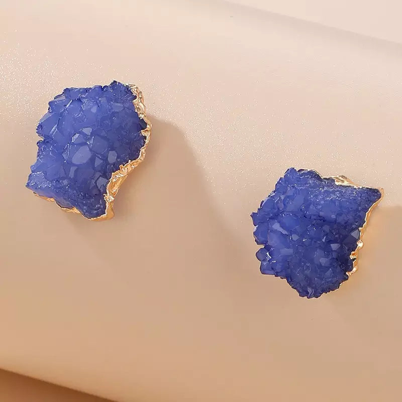 Handcrafted Earring, Blue Resin, Geometric