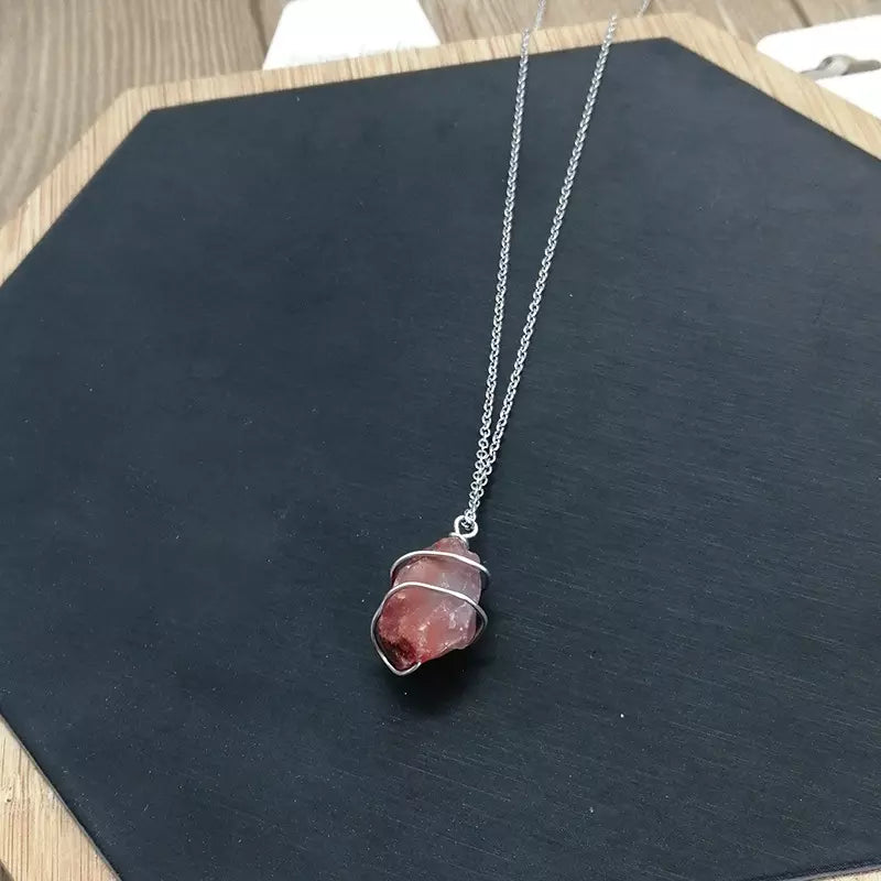 Raw Natural stone Wire Enwind Gemstone Pendant Necklace