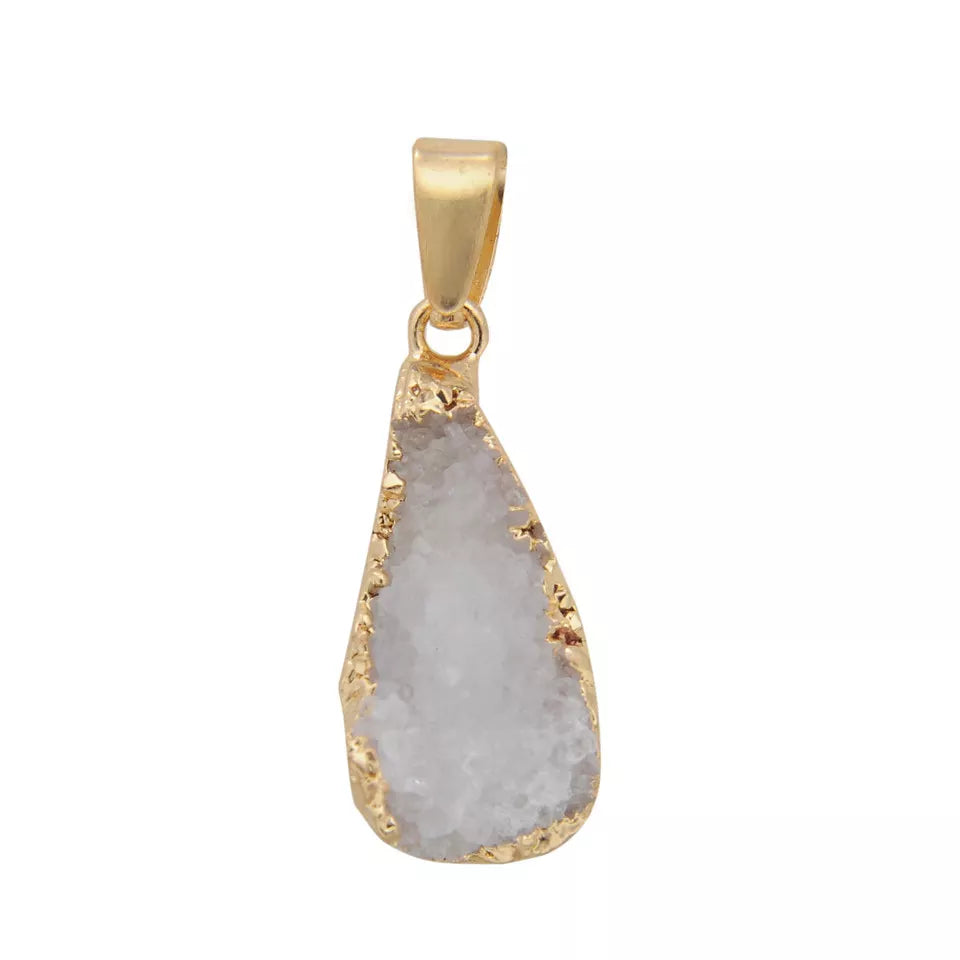 Dainty Minimalist Natural Stone Geometric Triangle Druzy Necklace