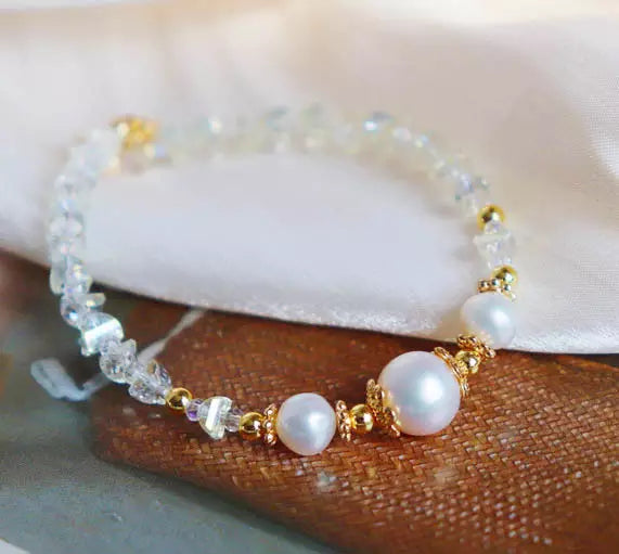 handmade elastic adjustable size vintage crystal pearl beads bracelet