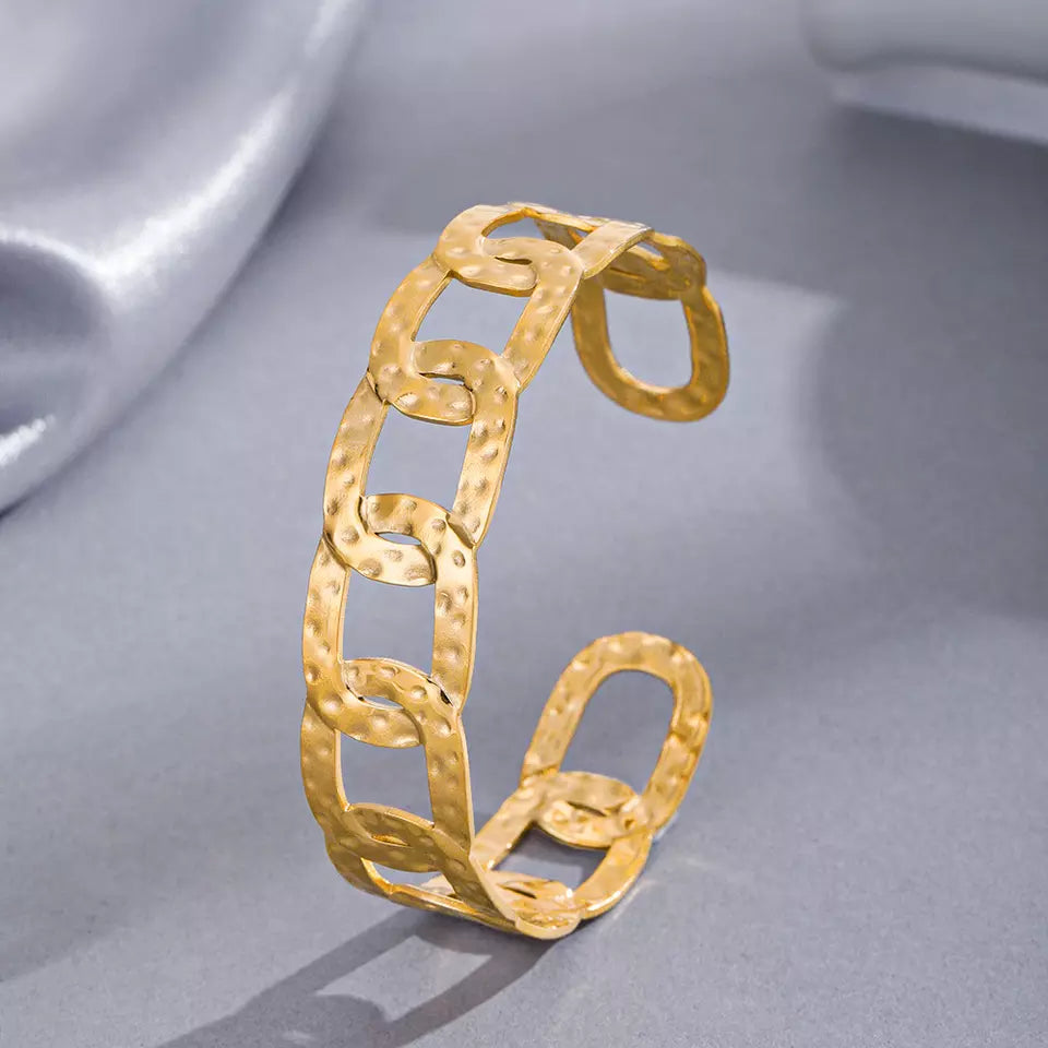 14K Gold Plated Oval Stainless Steel Bracelet