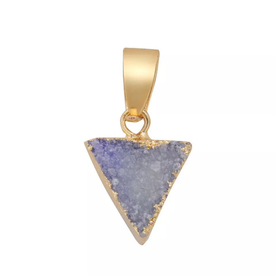 Dainty Minimalist Natural Stone Geometric Triangle Druzy Necklace