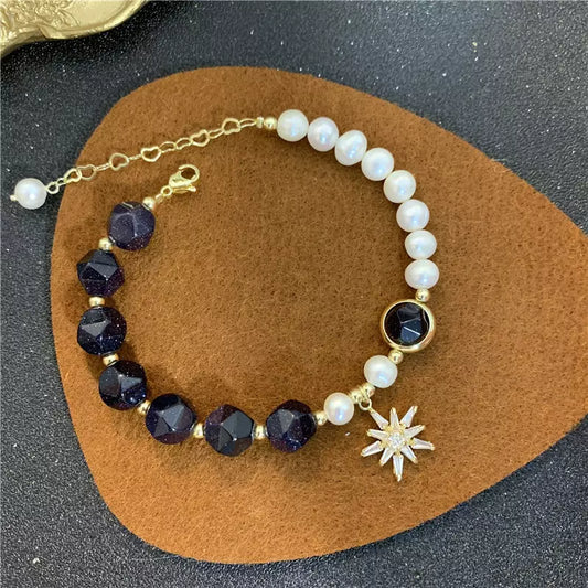 pearl Natural stone Gold plated bracelet