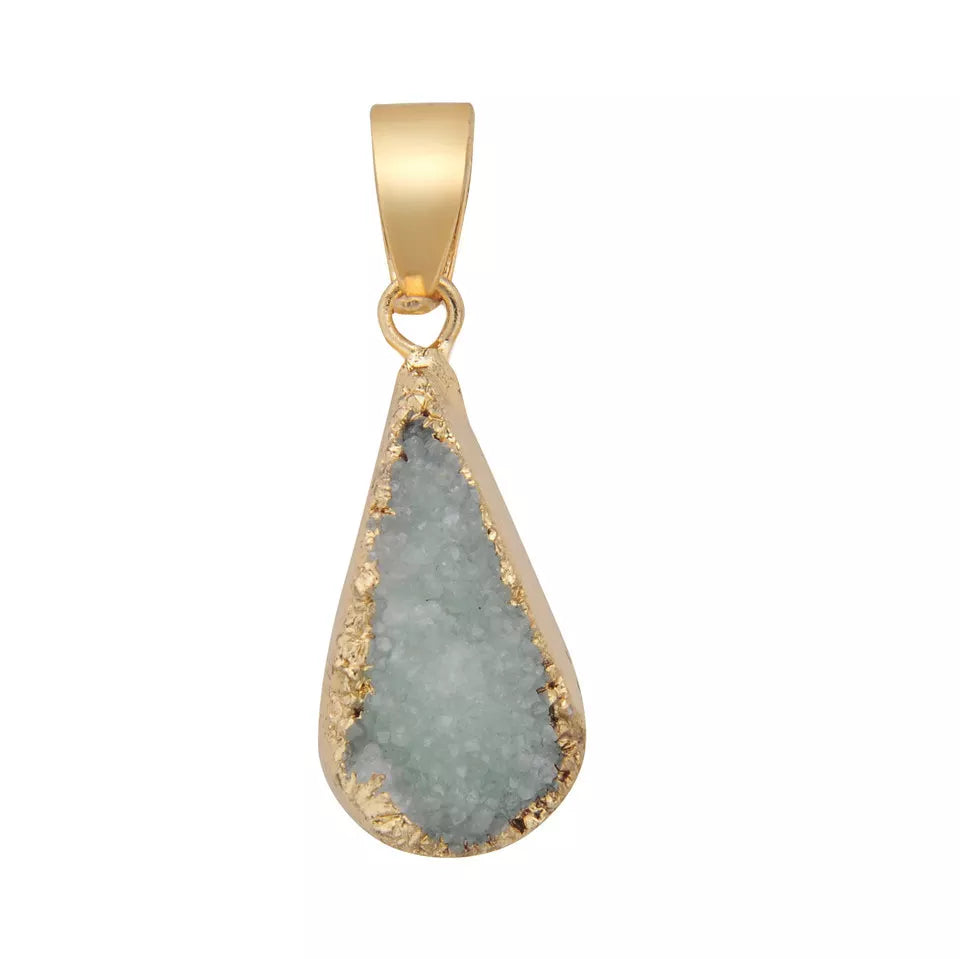 Dainty Minimalist Natural Stone Geometric Triangle Druzy Necklace