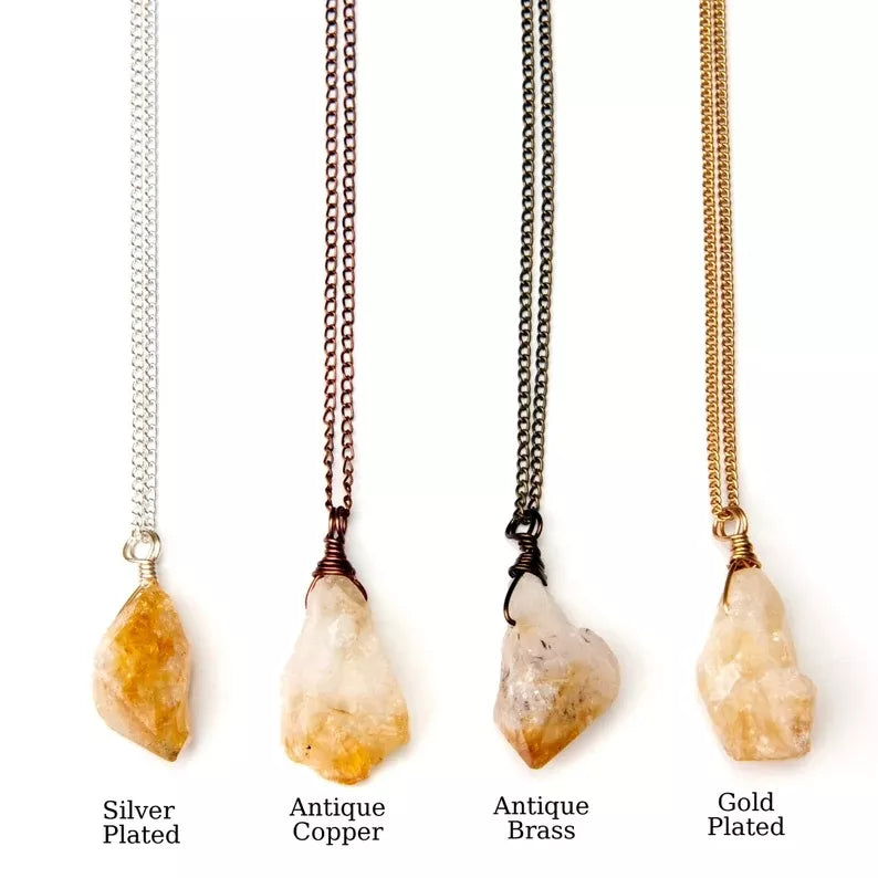 Raw Gemstone Citrine Crystal Healing Stone Necklace