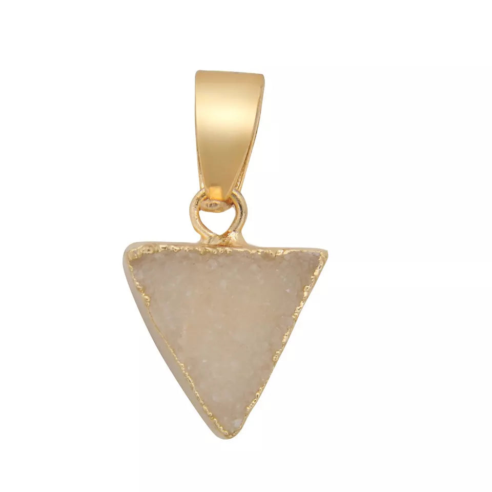 Dainty Minimalist Natural Stone Geometric Triangle Druzy Necklace