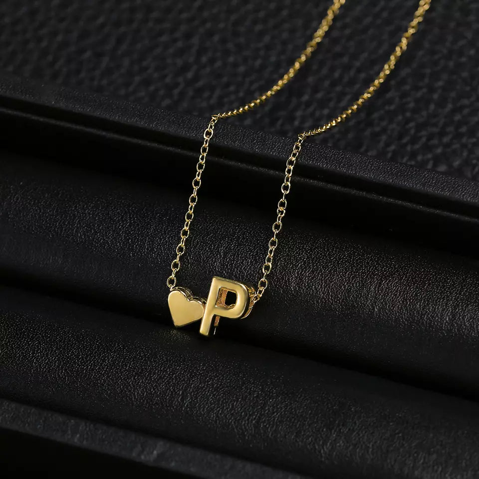 Style 26 Letter Heart Pendant Necklace Gold Plated