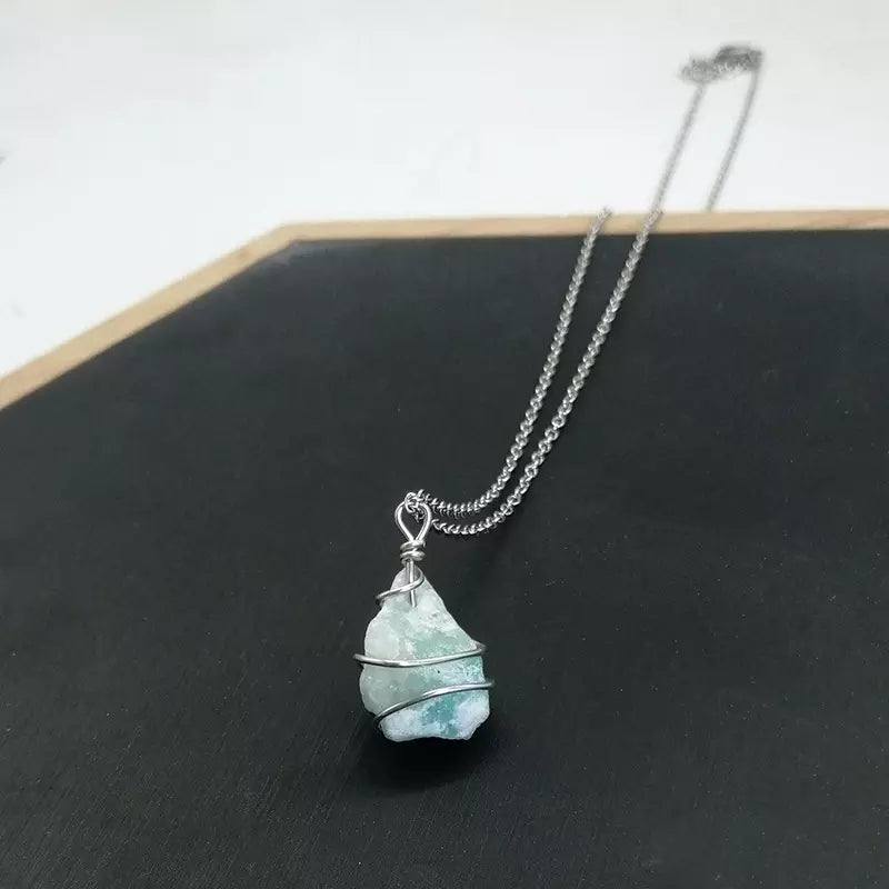 Raw Natural stone Wire Enwind Gemstone Pendant Necklace