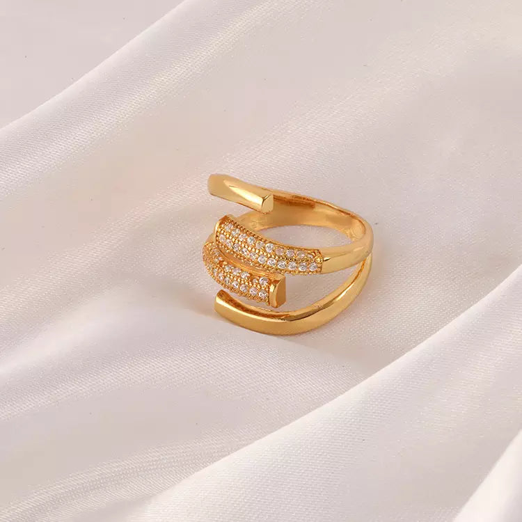 Gold Plated Layered Irregular Opening Adjustable Ring