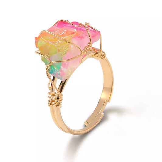 Handcrafted Citrine rose quartz Ring (Gold Plated)