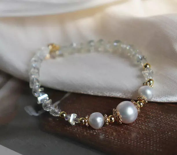 handmade elastic adjustable size vintage crystal pearl beads bracelet