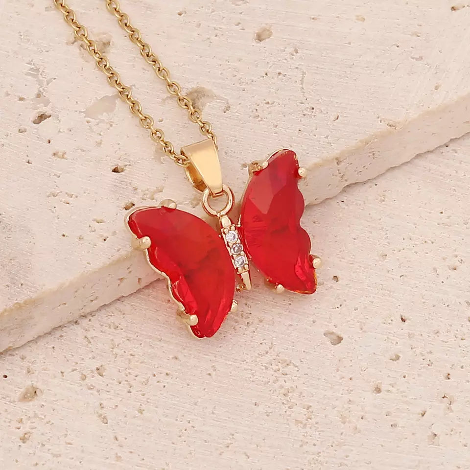 Multicolor Clear Butterfly Necklace